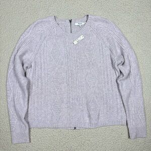Madewell Full Zip Back Merino Wool Cable Knit Crewneck Sweater